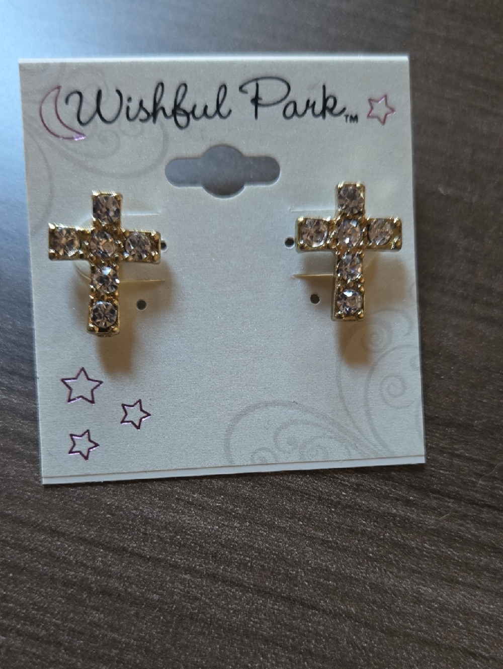 Wishful Park Gold Cross Rhinestone Stud Earrings